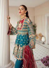 Load image into Gallery viewer, Buy Akbar Aslam Wedding Formal Collection 2021 DALE Blue Dress at amazing prices. Buy Wedding collection, casual wear, Maria b M Print luxury original dresses, fully stitched at UK &amp; USA with extremely fine embroidery, Evening Party wear, Gulal Wedding collection from LebaasOnline - PAKISTANI Clothes SALE’ 21