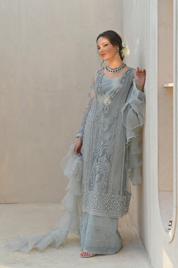 Buy QALAMKAR HAND LUXE |  LX-04 TIFFANY ICE Grey color Pakistani Embroidered Clothes For Women at Our Online Designer Boutique UK, Indian & Pakistani Wedding dresses online UK, Asian Clothes UK Jazmin Suits USA, Baroque Chiffon Collection 2023 & Eid Collection Outfits in USA on express shipping available @ store Lebaasonline