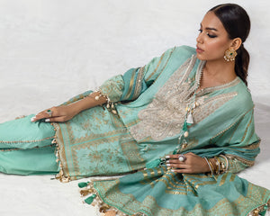 Kurnool Collection '21 by Sana Safinaz - 3B Green Dress is exclusively available on Lebasonline. We have various pakistani designer brands such as Sana Safinaz, Maria B, Asim Jofa readily available in unstitched/customized for Party wear, evening wear Get your pakistani designer dresses in UK, USA from Lebaasonline