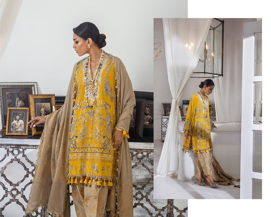 Kurnool Collection '21 by Sana Safinaz - 1B Yellow Dress is exclusively available on Lebasonline. We have various pakistani designer brands such as Sana Safinaz, Maria B Asim Jofa readily available in unstitched/customized for Party wear, evening wear Get your pakistani designer dresses in UK, USA from Lebaasonline