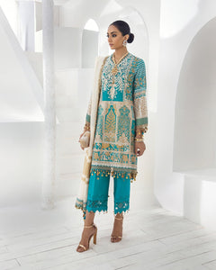 Kurnool Collection '21 by Sana Safinaz - 6A Turquoise Dress is exclusively available on Lebasonline. We have various pakistani designer brands such as Sana Safinaz, Maria B, Asim Jofa readily available in unstitched/customized for Party wear, evening wear Get your pakistani designer dresses in UK, USA from Lebaasonline