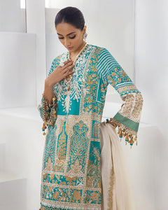 Kurnool Collection '21 by Sana Safinaz - 6A Turquoise Dress is exclusively available on Lebasonline. We have various pakistani designer brands such as Sana Safinaz, Maria B, Asim Jofa readily available in unstitched/customized for Party wear, evening wear Get your pakistani designer dresses in UK, USA from Lebaasonline
