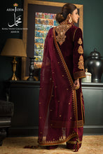 Load image into Gallery viewer, ASIM JOFA | ROYAL VELVET COLLECTION &#39;21 | MAKHMAL | AJML-04 Maroon Velvet Saree perfectly suits this winter wedding season. The Pakistani bridal dresses online UK with velvet touch is available @lebaasonline. We have various Pakistani designer boutique dresses of Maria B, Asim Jofa, Imrozia and you can get in UK, USA