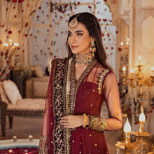Load image into Gallery viewer, NOOR BY SAADIA ASAD | WEDDING COLLECTION &#39;21 | 04 Maroon Wedding dress is available @lebaasonline. The Wedding dresses online UK is available for Party/Evening wear. Customization of various Bridal outfits can be done. Various top brands such as Maria B, Sana Safinaz, Asim Jofa is available in UK, USA, France