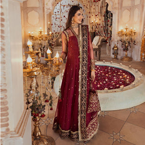 NOOR BY SAADIA ASAD | WEDDING COLLECTION '21 | 04 Maroon Wedding dress is available @lebaasonline. The Wedding dresses online UK is available for Party/Evening wear. Customization of various Bridal outfits can be done. Various top brands such as Maria B, Sana Safinaz, Asim Jofa is available in UK, USA, France