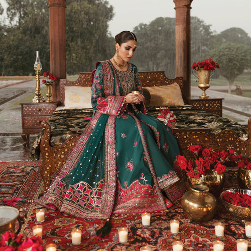 Buy  GULAAL | Wedding Collection 2021 | DILARA | WU-06 Emerald Green dress from Lebaasonline in UK at best price- SALE ! Shop Now Gulal, Maria b, Sana Safinaz PAKISTANI WEDDING DRESSES ONLINE, PAKISTANI DRESS ONLINE UK Get Pakistani Designer Dresses in UK Unstitched and Stitched Ready to Wear by Gulaal in the UK & USA