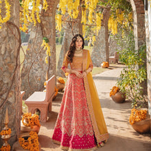 Load image into Gallery viewer, Buy QALAMKAR SHADMANI PHIR SE GULSHAN Orange Shadmani Bridal Dresses online UK @lebaasonline. The Pakistani wedding dresses online UK include various brands such as Maria B, Qalamkar wedding dress 2021. The Chiffon &amp; Net Gowns can be customized  for Evening, Party Wear in Indian Bridal dresses online UK, USA, France!