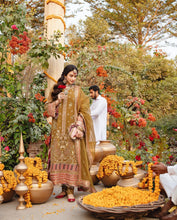 Load image into Gallery viewer, Buy QALAMKAR SHADMANI PHIR SE SAFEENA Olive Shadmani Wedding Dresses UK @lebaasonline. The Pakistani wedding dresses online USA include various brands such as Maria B, Qalamkar wedding dress 2021. The Chiffon &amp; Net Gowns can be customized  for Evening, Party Wear in Indian Bridal dresses online UK, USA, France!