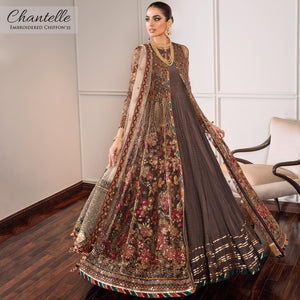Buy BAROQUE CHANTELLE '22 | Brown color available in Next day shipping @Lebaasonline. We are the Largest Baroque Designer Suits in London UK with shipping worldwide including USA, Canada, Norway. The Pakistani Wedding Chiffon Suits UK can be customized. Buy Baroque Suits online on SALE!