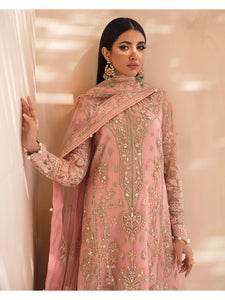 GULAAL | EID LUXURY FORMALS 2022 | Amirah Peach Chiffon Pakistani designer dress is available @lebaasonline. The Pakistani Wedding dresses of Maria B, Gulaal can be customized for Bridal/party wear. Get express shipping in UK, USA, France, Germany for Asian Outfits USA. Maria B Sale online can be availed here!!