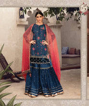 Load image into Gallery viewer, Buy MARIA B SATEEN Royal Blue and Salmon PAKISTANI GARARA SUITS ONLINE  USA with customization. We have various brands such as MARIA B WEDDING DRESSES. PAKISTANI WEDDING DRESSES BIRMINGHAM are trending in evening/party wear. MARIA B SALE dresses can be stitched in UK, USA, France, Austria ate Lebaasonline in SALE!