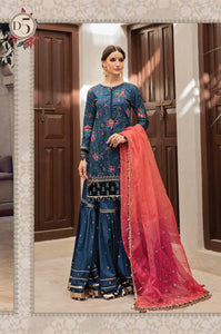 Buy MARIA B SATEEN Royal Blue and Salmon PAKISTANI GARARA SUITS ONLINE  USA with customization. We have various brands such as MARIA B WEDDING DRESSES. PAKISTANI WEDDING DRESSES BIRMINGHAM are trending in evening/party wear. MARIA B SALE dresses can be stitched in UK, USA, France, Austria ate Lebaasonline in SALE!