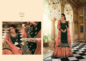 Buy Glossy Rubaab Traditional Lehenga | Rubaab 15158 Green & Peach color. We have elegant collection of Indian Bridal dresses online USA and Party or Wedding wear of Indian designers like Maisha Viviana, Alizeh. Buy unstitched or even customized Anarkali Lehnga Indian Wedding Dresses online UK from Lebaasonline.co.uk