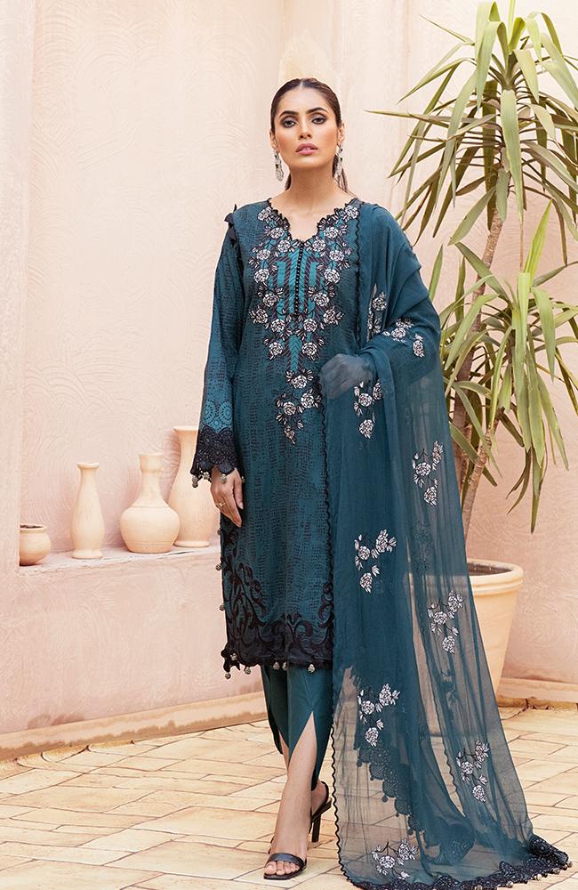 Buy ALZOHAIB | AZ-FESTIVE HUES' PREMIUM COLLECTION'2021 Blue Dress at Lebaasonline Pakistani Clothes @ best price- SALE ! Shop PAKISTANI DESIGNER DRESS, MARIA B MPRINT STITCHED, IMROZIA, Pakistani Clothes Online UK for Wedding, Evening, Pakistani Bridal Wear. Indian &  by ALZOHAIB in the UK & USA at LebaasOnline.
