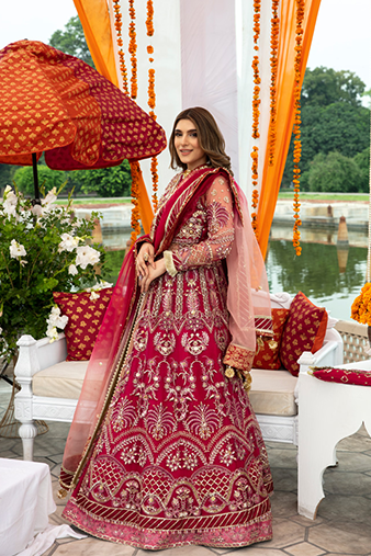 Buy AJR Alif Luxury Wedding Collection 2022 | 01 Pakistani Bridal Dresses Available for in Sizes Modern Printed embroidery dresses on lawn & luxury cotton designer fabric created by Khadija Shah from Pakistan & for SALE in the UK, USA, Malaysia, London. Book now ready to wear Medium sizes or customise @Lebaasonline.