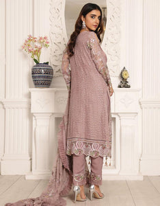Buy Emaan Adeel Lamour Luxury Chiffon Collection '21 | LR-04 Pink Chiffon dress from our lebasonline. We have various top Pakistani designer dresses in UK such as imrozia UK Maria b lawn 2021 You can get customized Pakistani wedding dresses for evening wear Get your pakistani wedding outfit in UK, USA from lebaasonline