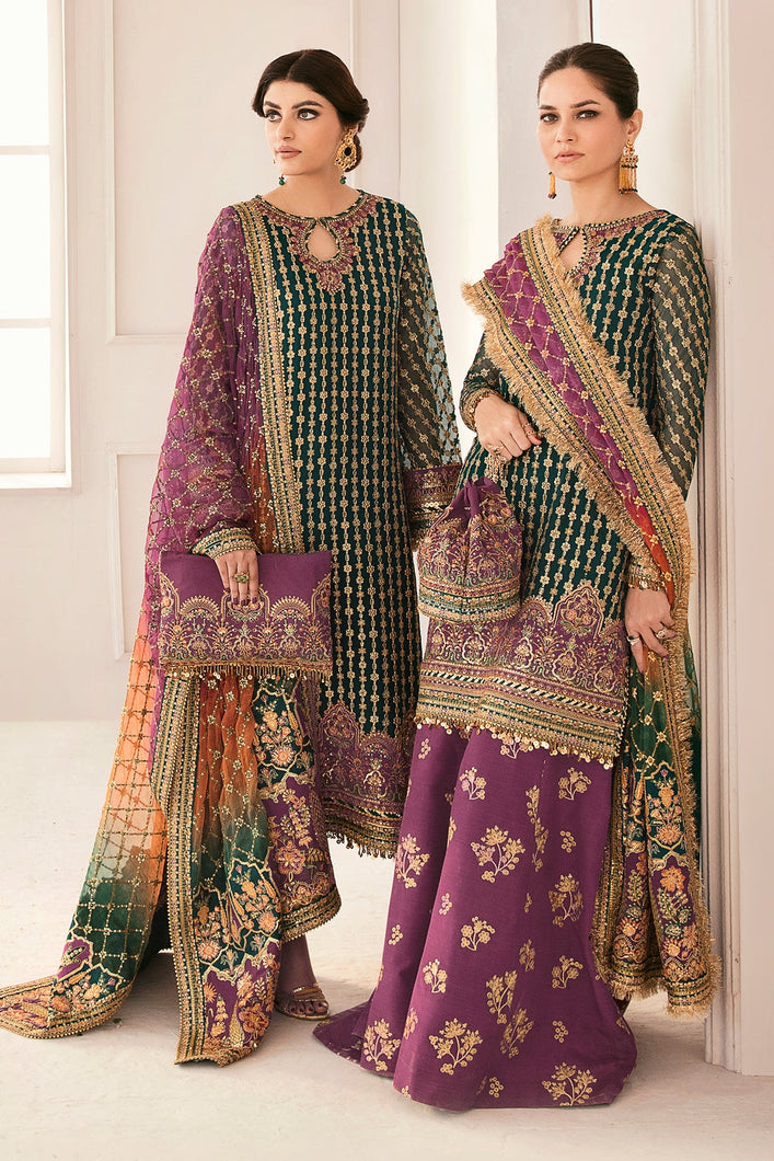 Buy BAROQUE CHANTELLE '22 | green and purple color available in Next day shipping @Lebaasonline. We are the Largest Baroque Designer Suits in London UK with shipping worldwide including UK, Canada, Norway, USA. The Pakistani Wedding Chiffon Suits USA can be customized. Buy Baroque Suits online in Germany on SALE!