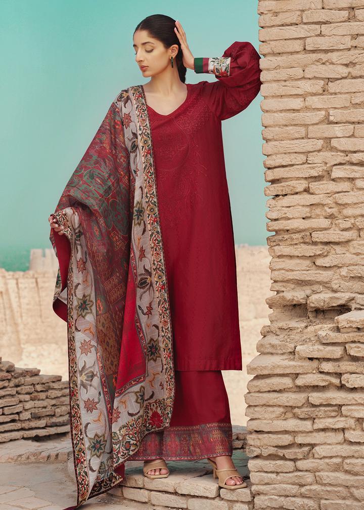 Buy TENA DURRANI | PREMIUM LUXURY LAWN 2021 | Cherry Red Lawn Dress exclusively from our website all over the world. We are stockists of Tena Durrani Lawn 2021 collection, Imrozia collection 2021, Pakistani suits. Various party wear dresses Pakistani designer brand clothes can be bought from Lebaasonline in UK Spain