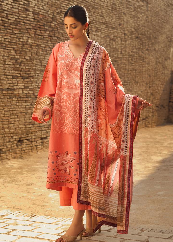 Buy TENA DURRANI | PREMIUM LUXURY LAWN 2021 | Quartz Orange Lawn Dress exclusively from our website all over the world. We are stockists of Tena Durrani Lawn 2021 collection  Maria b, Pakistani dresses online, Various Asian dresses UK Pakistani designer brand clothes can be bought from Lebaasonline in UK, Spain