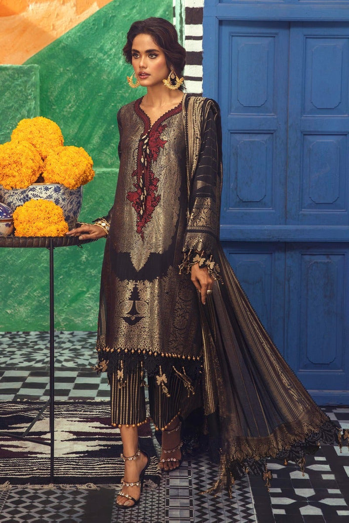 SANA SAFINAZ | WOVEN JACQUARD COLLECTION 2021 - 05A Black Woven Jacquard dress is available @lebaasonline We are largest stockists of various brands such Sana Safinaz Maria b. The Pakistani bridal dresses online UK can be customized for evening/Party wear Get the lawn pak outfit in UK, USA, France from Lebaasonline