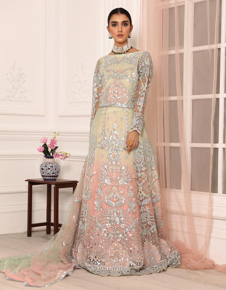Buy Emaan Adeel Lamour Luxury Chiffon Collection '21 | LR-06 Green Chiffon dress from our lebasonline. We have various top Pakistani designer dresses in UK such as imrozia UK Maria b lawn 2021 You can get customized Pakistani wedding dresses for evening wear Get your pakistani wedding outfit in UK, USA from lebaasonline