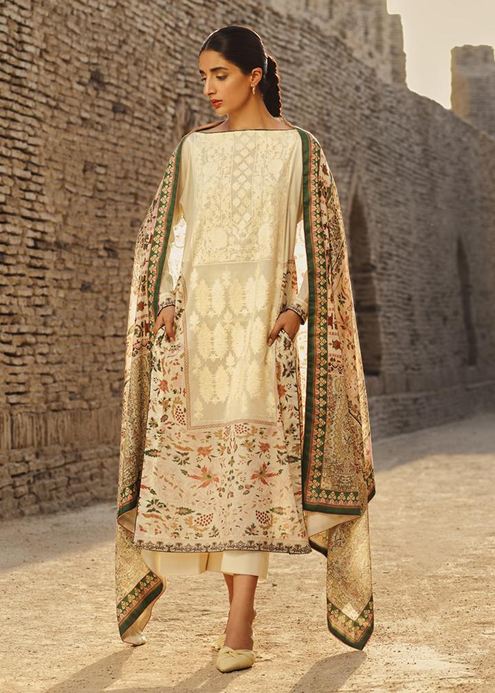 Buy TENA DURRANI | PREMIUM LUXURY LAWN 2021 |  Ecru Off-White Lawn Dress exclusively from our website all over the world. We are stockists of Tena Durrani Lawn 2021 collection  Imrozia collection 2021, Pakistani suits Various party wear dresses Pakistani designer brand clothes can be bought from Lebaasonline in UK Spain