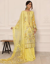 Load image into Gallery viewer, Buy Emaan Adeel Lamour Luxury Chiffon Collection &#39;21 | LR-07 Yellow Chiffon dress from our lebasonline. We have various top Pakistani designer dresses in UK such as imrozia UK Maria b lawn 2021 You can get customized Pakistani wedding dresses for evening wear Get your pakistani wedding outfit in USA from lebaasonline