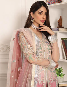 Buy Emaan Adeel Lamour Luxury Chiffon Collection '21 | LR-09 Pink Chiffon dress from our lebasonline. We have various top Pakistani designer dresses in UK such as imrozia UK Maria b lawn 2021 You can get customized Pakistani wedding dresses for evening wear Get your pakistani wedding outfit in USA from lebaasonline