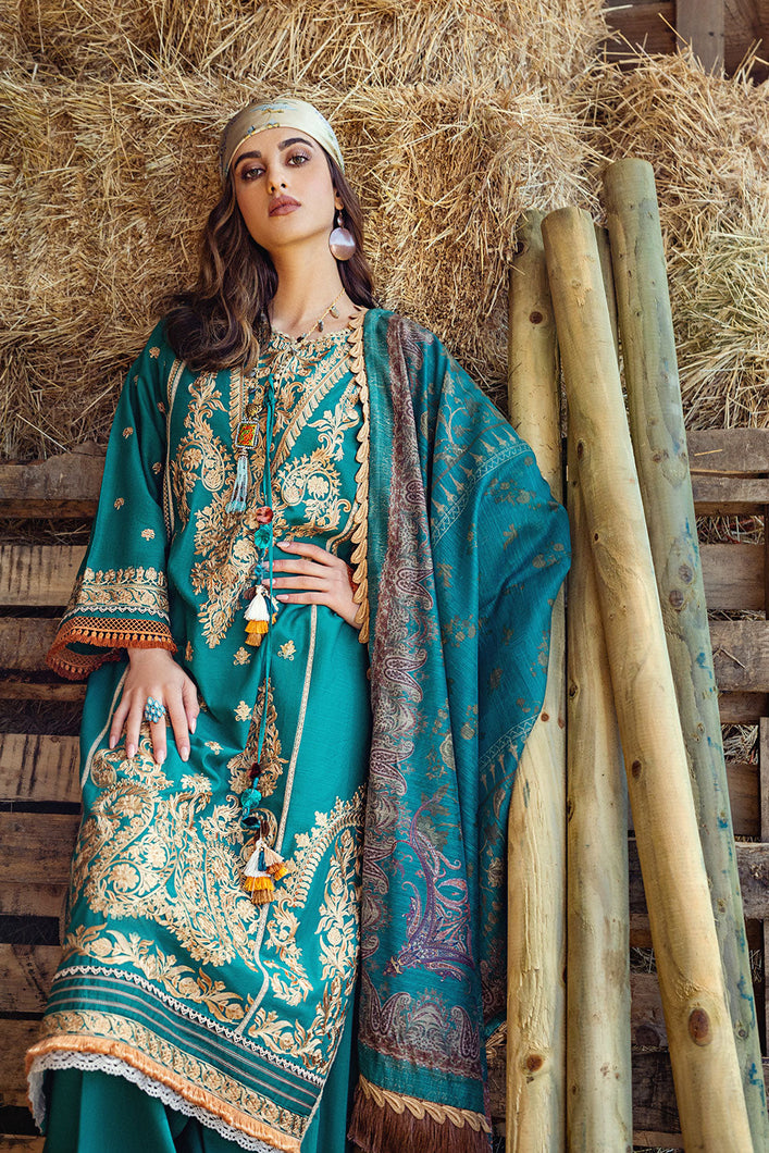 SOBIA NAZIR | AUTUMN/WINTER 2022 | AW22-7B Teal Lawn Dress available @lebaasonline. We have brands such as Maria b, Sana Safinaz, Sobia Nazir for PIndian bridal dresses online USA. Evening dress can be customized at Pakistani designer boutique online UK at Lebaasonline in UK, USA, France, Austria at SALE! 