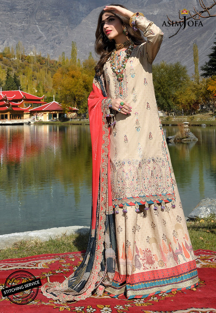 Buy ASIM JOFA | SHEHR-E-YAAR COLLECTION | AJSL-02 BEIGE Color from Lebaasonline Pakistani Clothes in the UK @ best price! Shop PAKISTANI WEDDING DRESSES ONLINE, Summer Suits, PAKISTANI DESIGNER DRESS UK for Wedding, Party & Bridal Wear. Indian & Pakistani Summer Dresses by ASIM JOFA  in the UK & USA at LebaasOnline.