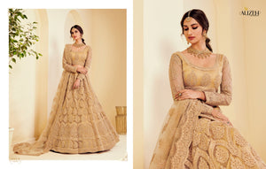 Buy Bridal Wedding Lehenga | Alizeh Lehenga The White Bride | 1002 E Golden color Lehenga The wedding collection dresses of Alizeh Embroidered dresses, Pakistani designer, Lawn Maria b are very much trending these days. Buy unstitched or even customized Pakistani clothing from Lebaasonline.co.uk in USA, Spain, UK