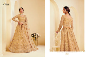 Buy Bridal Wedding Lehenga | Alizeh Lehenga The White Bride | 1003 E Golden color Lehenga The wedding collection dresses of Alizeh Embroidered dresses, Pakistani designer, Lawn Maria b are very much trending these days. Buy unstitched or even customized Pakistani clothing from Lebaasonline.co.uk in USA, Spain, UK