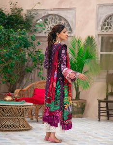 MARYAM HUSSAIN Luxury Lawn '21 Collection -PARAS Purple dress most popular Pakistani outfits for evening wear and winter season in the UK, USA and France. These 3 pc unstitched, stitched & READY MADE Indian & Pakistani Suits are best for Eid outfits. Shop Salwar Kameez by Maryam Hussain on SALE price at Lebaasonline!