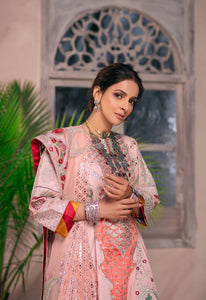 MARYAM HUSSAIN Luxury Lawn '21 Collection -MUSK Peach dress most popular Pakistani outfits for evening wear and winter season in the UK, USA and France. These 3 pc unstitched, stitched & READY MADE Indian & Pakistani Suits are best for Eid outfits. Shop Salwar Kameez by Maryam Hussain on SALE price at Lebaasonline!