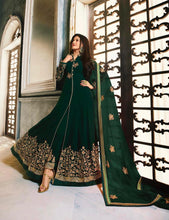 Load image into Gallery viewer, Buy Glossy Simar Amyra Abha Gown Style Suit | 9058 Green Gown with Georgette Embroidered INDIAN SUIT UK collection. We have elegant collection of INDIAN PARTY GOWN UK such as Swagat Aashirwad Mohini at our online store. Buy from our ravishing collection of Ready made PARTY WEAR INDIAN SUIT UK from Lebaasonline.co.uk