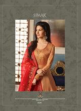 Load image into Gallery viewer, Buy Glossy Simar Amyra Abha Gown Style Suit | 9059 Orange Gown with Georgette Embroidered INDIAN SUIT UK collection. We have elegant collection of INDIAN PARTY GOWN UK such as Swagat Aashirwad Mohini at our online store. Buy from our ravishing collection of Ready made PARTY WEAR INDIAN SUIT UK from Lebaasonline.co.uk