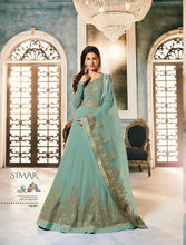 Load image into Gallery viewer, Buy Glossy Simar Amyra Abha Gown Style Suit | 9055 Blue Gown with Georgette Embroidered INDIAN SUIT UK collection. We have elegant collection of INDIAN PARTY GOWN UK such as Swagat Aashirwad Mohini at our online store. Buy from our ravishing collection of Ready made PARTY WEAR INDIAN SUIT UK from Lebaasonline.co.uk