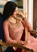 Load image into Gallery viewer, Buy Glossy Simar Amyra Abha Gown Style Suit | 9057 Peach Gown with Georgette Embroidered INDIAN SUIT UK collection. We have elegant collection of INDIAN PARTY GOWN UK such as Swagat Aashirwad Mohini at our online store. Buy from our ravishing collection of Ready made PARTY WEAR INDIAN SUIT UK from Lebaasonline.co.uk
