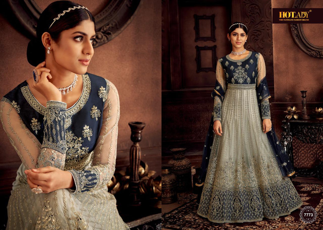Buy Hotlady Nasheen Traditional Anarkali | 7773 Grey color Heavy Embroidered INDIAN ANARKALI Dress. Get yourself customized ASIAN PARTY WEAR DRESSES UK. We have elegant collection of various brands such as Swagat Vipul Mohini Fashion at our online store. Get outfit in USA UK Austria from LEBAASONLINE only.