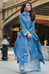 Buy MUSHQ | BROADWAY WINTER EDIT '21 | NIAGARA-01 Blue Karandi Pakistani Designer Suit UK Online at Great Price! Go for bold prints INDIAN CLOTHES FOR WOMEN  this summer in runway fashion style . A vividly rendered print for ASIAN PARTY WEAR can be customised at LEBAASONLINE UK. We deliver to UK, USA France at SALE