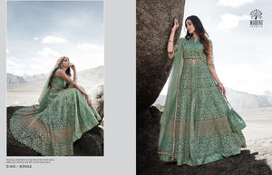 Buy Now Mohini Fashion Indian Suits | Glamour | 83002 Aqua Green color Gown Indian Wedding dress online UK. We have exclusive collections of Vipul, Ashirwad, Zoya Indian Designers Dresses UK. Get dressed this wedding season in our Heavy look Indian Designers Party Wear exclusive only at Lebaasonline.co.uk