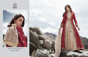 Buy Now Mohini Fashion Indian Suits | Glamour | 83003 Gold color Gown Indian Wedding dress online UK. We have exclusive collections of Vipul, Ashirwad, Zoya Indian Designers Dresses UK. Get dressed this wedding season in our Heavy look Indian Designers Party Wear exclusive only at Lebaasonline.co.uk