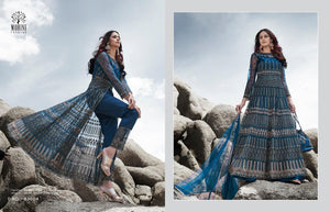 Buy Now Mohini Fashion Indian Suits | Glamour | 83004 Blue color Gown Indian Wedding dress online UK. We have exclusive collections of Vipul, Ashirwad, Zoya Indian Designers Dresses UK. Get dressed this wedding season in our Heavy look Indian Designers Party Wear exclusive only at Lebaasonline.co.uk