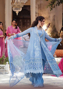 Mushq Dastaan Chikankari 2021 - SAHAR | 09 Blue Chikankari dress is exclusively available on lebasonline. We have largest varieties of Pakistani Designer Dress in UK of various brand such as Mushq 2021. The dresses are customized as Pakistani bridal dress in USA. Get your dress in UK USA from lebaasonline!