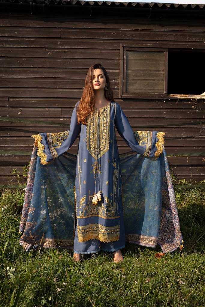 SOBIA NAZIR | PRE-FALL 2021 | PF21-3B Blue Lawn Dress available @lebasonline. We have brands such as Maria b, Sana Safinaz, Sobia Nazir for Pakistani bridal dresses online UK. Evening dress can be customized at Pakistani designer boutique online USA at Lebaasonline in UK, USA, France, Birmingham, Austria at SALE! 