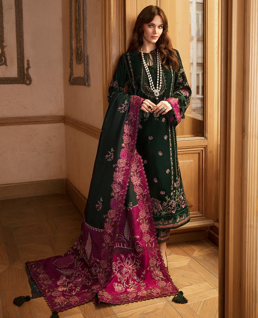 REPUBLIC WOMEN'S WEAR | REVER WINTER COLLECTION '21 | La Bergere Deep emerald Green Winter wear for the Pakistani look. The Velvet salwar kameez designs of Republic women's wear, Maria B, Asim Jofa are available in our Pakistani designer boutique. Get Velvet suits for this winter in UK, USA, France from Lebaasonline