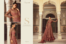 Load image into Gallery viewer, SAMPANN NX | ANARKALI INDIAN WEAR | 5605 Stunning Rust Anarkali Heavy and Beautiful Embroidered Party &amp; Wedding Wear Indian Salwar Suits With Beautiful Soft net Dupatta. We have various Indian designers collection like Aashirwad, Vipul, Mohini. Get yourself customized outfit in UK, USA, Spain from Lebaasonline.co.uk