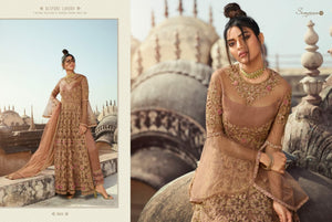 SAMPANN NX | ANARKALI INDIAN WEAR | 5601 Alluring Beige Anarkali Heavy and Beautiful Embroidered Party & Wedding Wear Indian Salwar Suits With Beautiful Soft net Dupatta. We have various Indian designers collection like Aashirwad, Vipul, Mohini. Get yourself customized outfit in UK, USA, Spain from Lebaasonline.co.uk