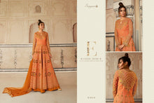 Load image into Gallery viewer, SAMPANN NX | ANARKALI INDIAN WEAR | 5604 Peach Orange Anarkali Heavy and Beautiful Embroidered Party &amp; Wedding Wear Indian Salwar Suits With Beautiful Soft net Dupatta. We have various Indian designers collection like Aashirwad, Vipul, Mohini. Get yourself customized outfit in UK, USA, Spain from Lebaasonline.co.uk