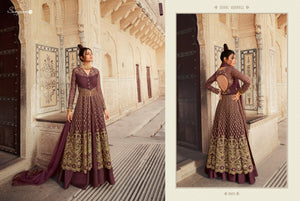 SAMPANN NX | ANARKALI INDIAN WEAR | 5602 Radiant Wine Anarkali Heavy and Beautiful Embroidered Party & Wedding Wear Indian Salwar Suits With Beautiful Soft net Dupatta. We have various Indian designers collection like Aashirwad, Vipul, Mohini. Get yourself customized outfit in UK, USA, Spain from Lebaasonline.co.uk